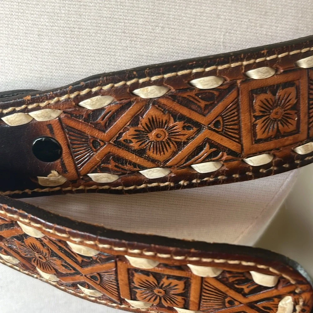 “Bruce” Brown Leather Belt with Intricate Design